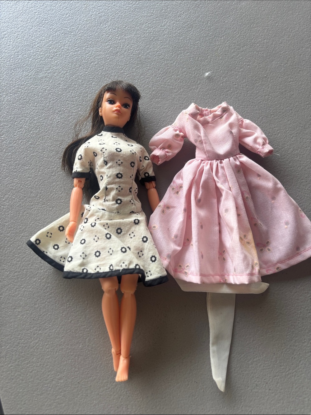 Set of Two Doll Dresses in Pink and Cream with Floral Accents